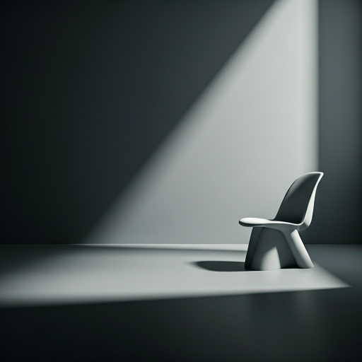 Architectural chair setting with dramatic diagonal shadow play